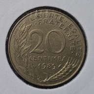 *FRANCJA [0112]*20 centymów CENTIMES 1989 Piąta Republika, Marianna Rośliny
