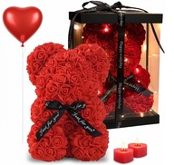 MIŚ Z RÓŻ Z LED BALON SERCE 2 ŚWIECZKI ROMANTYCZNY PREZENT WALENTYNKI