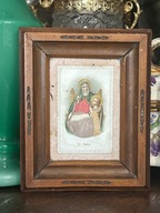 ŚW ANNA PRZEDWOJENNY OBRAZEK KORONKA W DREWNIANEJ RAMCE ZA SZKŁEM ORYGINAŁ