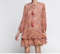 34 XS 36 S Zara krótka sukienka z cekinami i falbankami styl boho hit