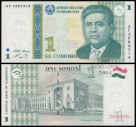 BNB - TADŻYKISTAN 1 Somoni 1999 / 2000 AF 4684314 # P14a # GLOB ŻÓŁTY # UNC
