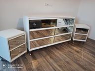 Zestaw, komoda + 2 szafki nocne, wysoki połysk, Glamour, sypialnia,salon