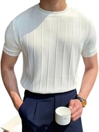 Koszulka męska old money – bawełna, tekstura, klasyka - Biała