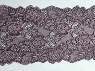 Koronka francuska elastyczna na tiulu fioletowa szerokość 15cm.
