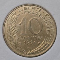 *FRANCJA [0113]*10 centymów CENTIMES 1991 Piąta Republika, Marianna Rośliny