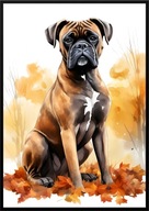 A2 59,4x42 PLAKAT OBRAZ PIES BOKSER BOXER JESIEŃ AKWARELA