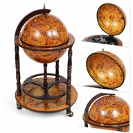 BAREK GLOBUS NA ALKOHOL BUTELKI DREWNIANY VINTAGE GLOBOBAREK NA KÓŁKACH