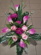 Bukiet cmentarz duży kalie róże piwonia malina