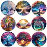 Zestaw 8 Podkładek pod Kubek – Magiczne Drzewa i Księżyc – 10 cm (1)