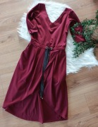 długa wiśniowa asymetryczna suknia 38M 40l z rękawem bordowa midi