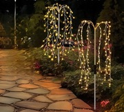 Lampa Solarna Led Ogrodowa Wbijana Placzaca Wierzba Ciepla Biel 2 szt