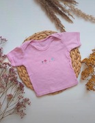 Bluzka koszulka 80 różowa tshirt krótki rękaw kwiatki bawełna 