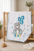 Miękki kocyk niemowlęcy 100% bawełna miś i baloniki 87x67 cm ręcznik