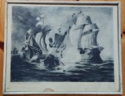 Stary obrazek staloryt miedzioryt Bitwa morska z Anglikami