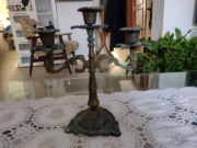 Świecznik Kandelabr trójramienny, stary mosiądz