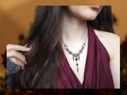 Naszyjnik choker chainmaille gothic z kolcami bordowy stal wampir vamp