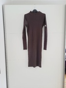 Sukienka midi czekoladowa, bawełniana, prążek, Megi, Turecki produkt 