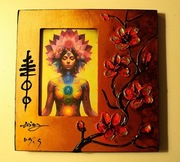 Drewniana ramka na zdjęcie ,ręcznie wykonane i malowane zdobienia 