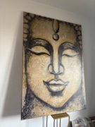 Obraz ręcznie malowany Budda 140x100cm na płótnie żółty bez