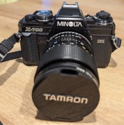 Aparat Minolta X-700 obiektyw Tamron ø62 lampa Canon 300TL