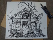  Rysunek: dom z sowami - blok t. (39x35) 250 g/m2