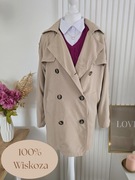 Beżowy płaszcz 38 M narzutka dwurzędowy 100% wiskoza guziki wiosenna beige