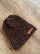 Ciepła brązowa czapka z wełną Merino handmade