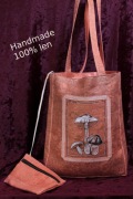 Lniana torba handmade na zakupy shopperka tote z grzybami haftowana