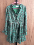 Sukienka w kwiatki szyfonową 128 j nowa zielona