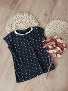 sinsay 36S czarna bluzka podkoszulka damska z krótkim rękawem w koty 