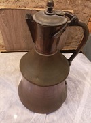 Zabytkowy miedziany dzbanek z pokrywą, ręcznie robione 