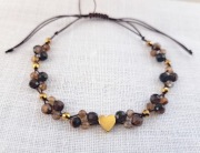 Bransoletka sznurkowa Serduszko Agat Coffee I Hematyt  rękodzieło