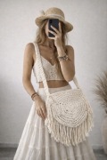 Beżowa kremowa Torebka makramowa Boho na ramię makrama z Meksyku