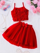 Dwuczęściowy top z kwiatowym wzorem i spódnicą z tiulu 122