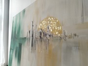 Obraz ręcznie malowany duży 100 abstrakcja miasto złoty zielony