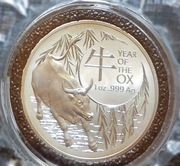 Srebrna moneta Lunar RAM  Rok Bawoła Byka Wołu 2021 1 oz uncja Ag999 