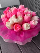 Box różowych tulipanów z naturalnych świec sojowych z aromatem