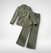 Zielony oliwkowy elegancki komplet garnitur marynarka do pracy + GRATIS