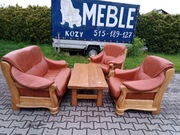 Komplet Wypoczynkowy MODY 2+1+1 i Ława , Dąb - skóra Orzech i Brąz