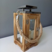 LAMPION LATARNIA DREWNO METAL SREBRNY