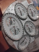 Porcelana Ćmielów patera patery talerze Ryby rybki prl złocenia 
