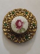 Zabytkowa brosza porcelanowy medalion w mosiężnej oprawie!
