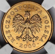 5 gr., groszy 2000! Bardzo wysoka nota NGC MS 67. 2-ga MAX! Piękne.
