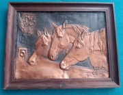 Obraz konie metaloplastyka - miedź i mosiądz 
