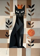 Obraz ręcznie malowany kot beżowy 50x70 cm akryl na płótnie 