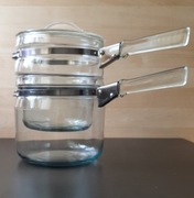 Szklany podwójny rondel Pyrex Flameware Double Boiler stan vintage nowy