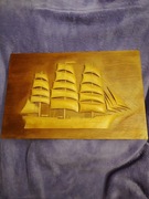 Obrazek ręcznie wykonany z drewna żaglowiec 