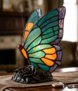Lampka gabinetowa. Lampa Witrażowa Stołowa MOTYL Styl Tiffany Nocna  20cm