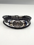 NOWA Bransoletka skórzana czarna męska punk rock