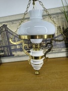 Stylowa lampa wisząca retro / vintage – szkło + mosiądz